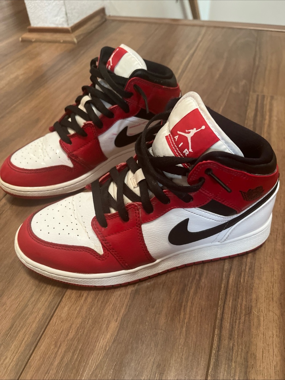 Jordan Mid-Top Sneakers in Red, White & Black